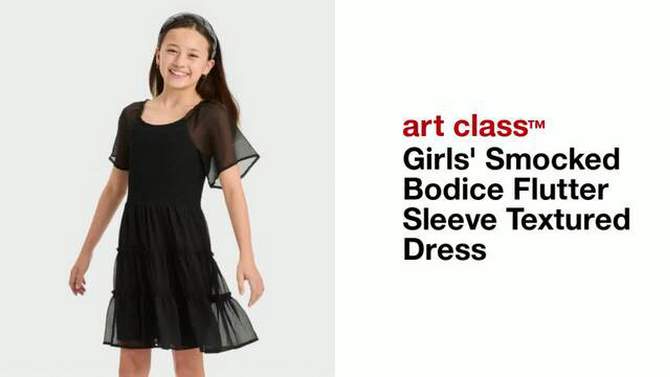 Girls' Smocked Bodice Flutter Sleeve Textured Dress - art class™, 2 of 5, play video