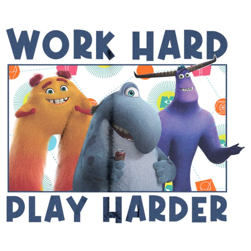 Juniors Womens Monsters at Work Work Hard Play Harder T-Shirt, 2 of 5