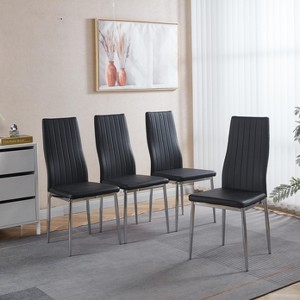 Dining Chair Set of 4, Faux Leather Upholstered Chair with Golden/Chrome Metal Legs, Kitchen & Dining Chairs - ModernLuxe - 1 of 4