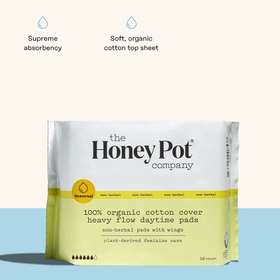 The Honey Pot Company, Non-Herbal Regular Pads with Wings, Organic Cotton  Cover, 20 ct.