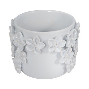 Planter Stoneware Ceramic Floral Design with Raised 3D Sculpted Flowers and Glossy Handcrafted Texture Detailing - 1 of 4