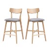 Oak Wooden Bar Stool Set of 2, Modern Upholstered Kitchen Island Chairs - 3 of 4