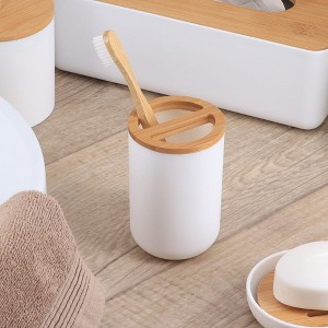 Evideco French Home Goods Elegant Toothbrush Holder with Bamboo Top - Modern Bathroom Organizer for Toothbrush & Toothpaste - 1 of 4