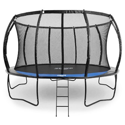 SpaceJump Lunar Trampoline, Outdoor 14 Foot Round Bouncer, Backyard Active Play Set with Safety Net, 330 Pound Weight Capacity, Black/Blue