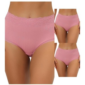 Allegra K Women's High-Waisted Tummy Control Comfortable Lace Trim Ribbed Briefs 3 Packs - 1 of 4