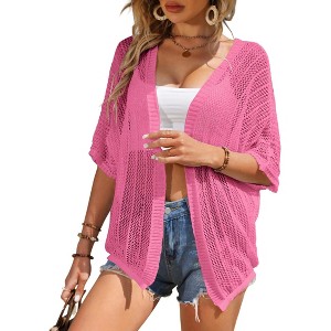 BLUEMING Women's Lightweight Summer Business Casual Cropped Short Sleeve Cardigan - 1 of 4