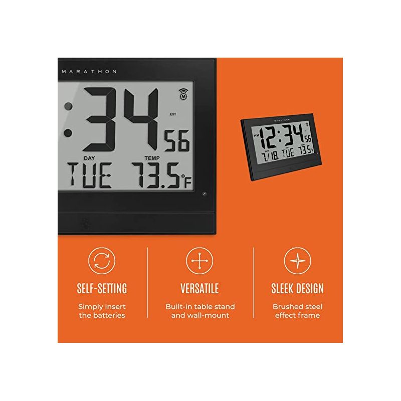 Marathon Atomic 10 Inch Wall Clock With Automatic Backlight, 8 Time Zones And Indoor Temperature, 3 of 7