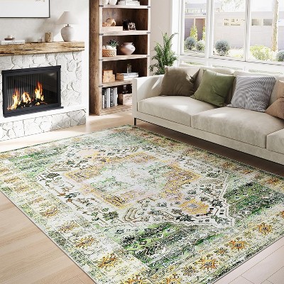 Runner Rug Kitchen Hallway Entryway – Vintage Floral Oriental Design Non-Slip Stain Resistant Low Pile Floor Covering