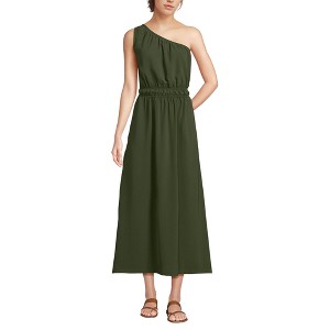 Lands' End Women's Creaseless One Shoulder Midi Dress - 1 of 4