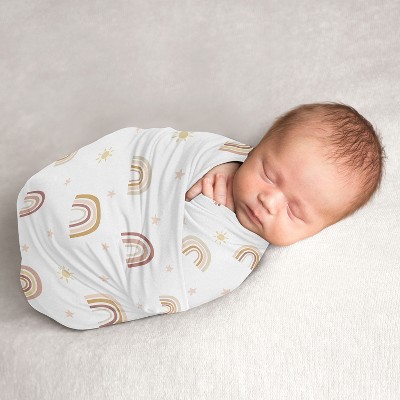 Image of Sweet Jojo Designs Girl Swaddle Baby Blanket Boho Rainbow Pink Yellow and White