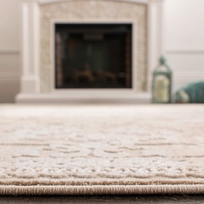 Ivory Floral Hand-Knotted Synthetic Square Area Rug