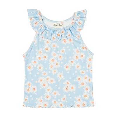 Derek Heart Big Girls Printed Rib Top with Neck Ruffle