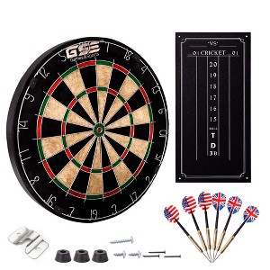 GSE 18" Pro Bristle/Sisal Dartboard Set with Six 17 Grams Steel Tip Darts & Dart Board Game Scoreboard - 1 of 4