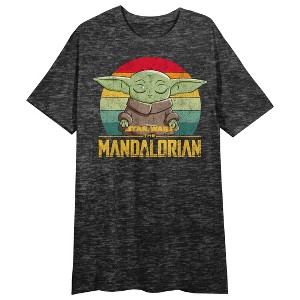 The Mandalorian Grogu With Book Crew Neck Short Sleeve Charcoal Heather Women's Night Shirt - 1 of 2