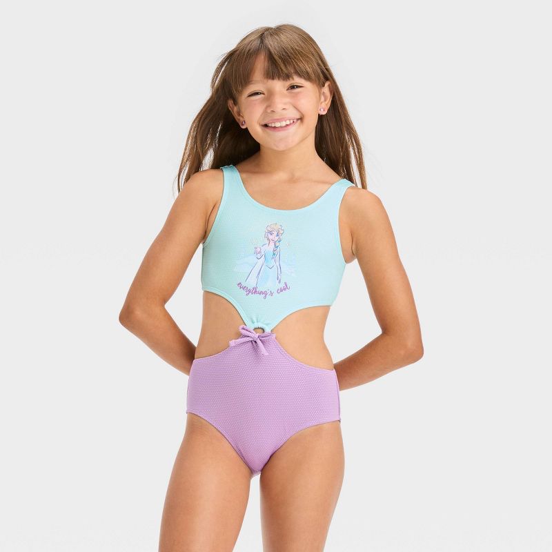 Girls&#39; Frozen Fictitious Character One Piece Swimsuit Light Purple, 1 of 4