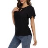 Women Blouse Short Sleeve Ruffle Sleeve Drawstring Casual Women Top - 3 of 4