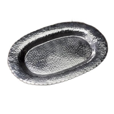 HomeRoots 13" Silver Oval Stainless Steel Hammered Serving Tray