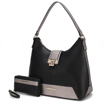 MKF Collection Graciela Women's Color Block Hobo Bag with Wallet by Mia K- Black Pewter