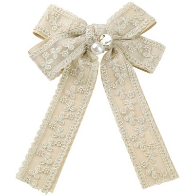 INSPIRE CHIC Women's Ribbon Lace Brooch Bow Vintage Tie Pin Clip Bow Tie with Pearls