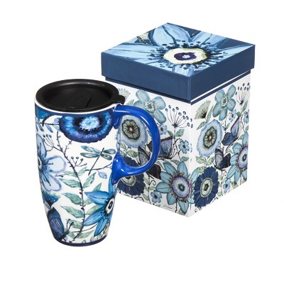 Evergreen Ceramic Travel Cup With Box, Desert Cacti Floral- 17 Oz