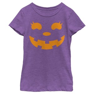 Girl's CHIN UP Halloween Jack o' Lantern Face T-Shirt - 1 of 4