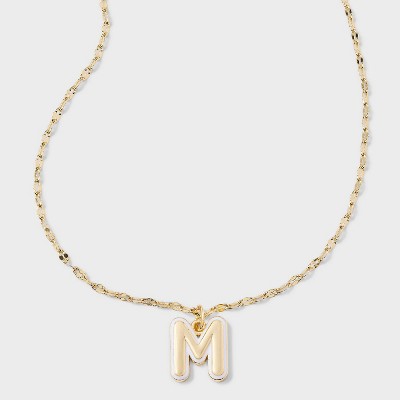 14K Gold Dipped Enamel "M" Initial Pendant Necklace - A New Day™ Gold/White