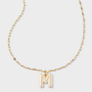 14K Gold Dipped Enamel "M" Initial Pendant Necklace - A New Day™ Gold/White - 1 of 4
