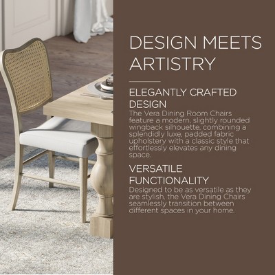 Antiqued Grey Cane Back Linen Upholstered Side Chair Set