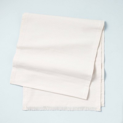 20" x 90" Texture Stripes with Micro Fringe Oversized Table Runner Sour Cream - Hearth & Hand™ with Magnolia