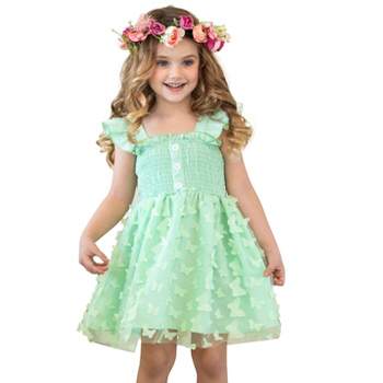 Girls Butterfly Kisses Green Smocked Dress - Mia Belle Girls