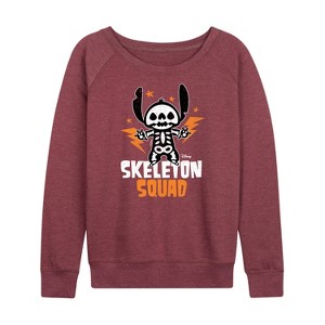 Women's - Lilo and Stitch - Halloween Skeleton Squad Lightweight French Terry Wide Neck Long Sleeve Shirt - 1 of 4