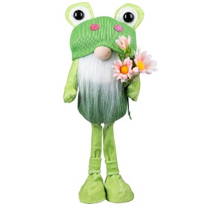 Northlight Standing Spring Gnome with Glittered Frog Hat - 14.5" - Green and White - 1 of 4
