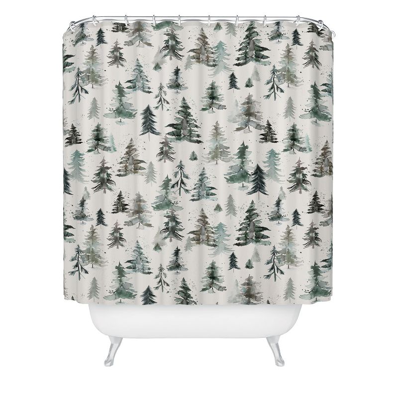 Ninola Design Winter Snow Trees Forest Neutral Shower Curtain - Deny Designs, 1 of 4