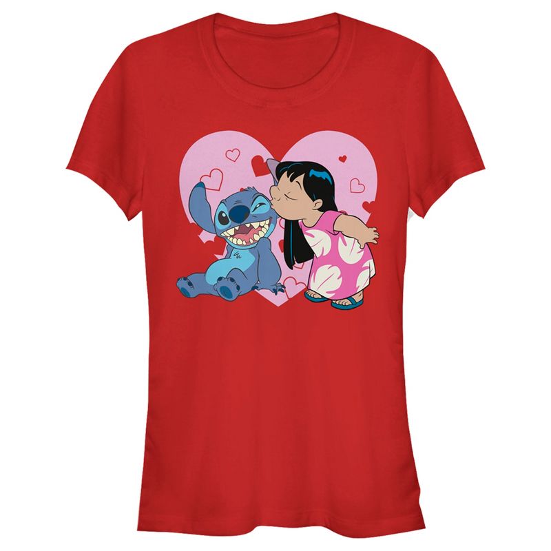 Juniors Womens Lilo & Stitch Kisses T-Shirt, 1 of 5