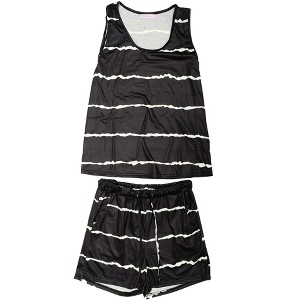cheibear Women's Striped Round Neck Sleeveless Shirt 2 Piece Tank and Shorts Pajama Set Sleepwear - 1 of 4