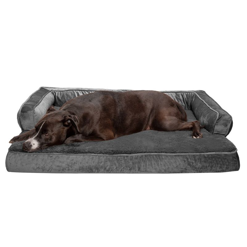 FurHaven Plush & Velvet Comfy Couch Cooling Gel Top Memory Foam Sofa-Style Dog Bed, 1 of 4