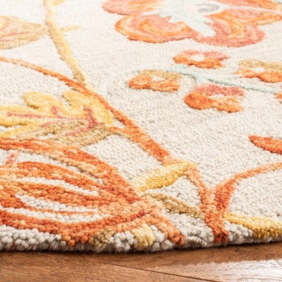 Handmade Floral Wool Runner Rug in Red and Beige
