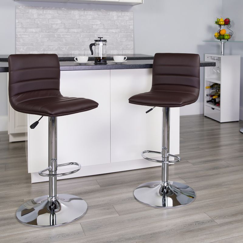 Emma and Oliver Modern Vinyl Adjustable Height Barstool with Horizontal Stitch Back, Set of 2, 2 of 12