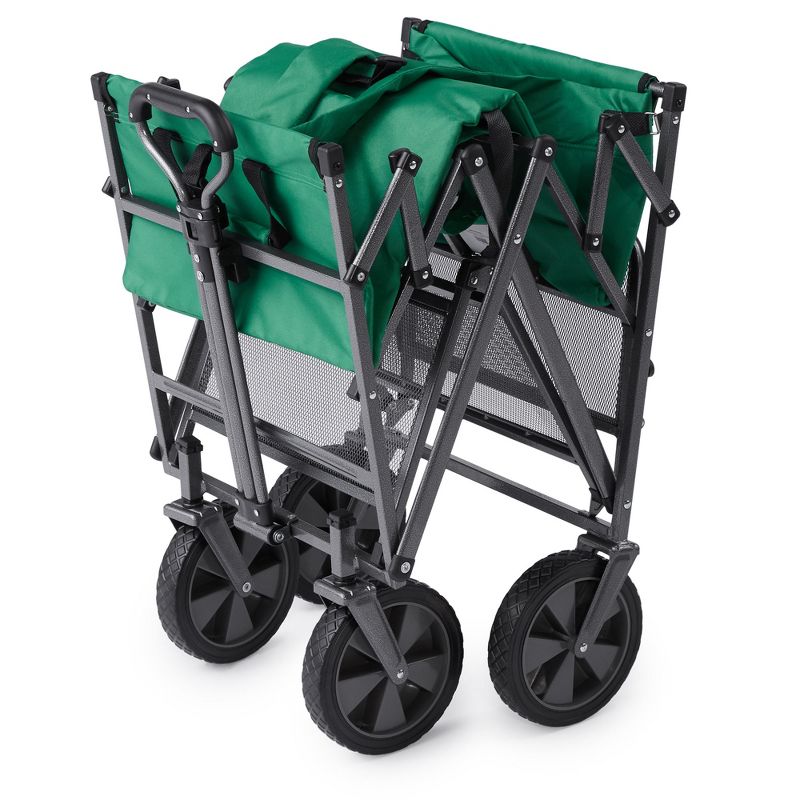 Mac Sports Double Decker Heavy Duty Steel Frame Collapsible Outdoor 150 Pound Capacity Yard Cart Utility Garden Wagon with Lower Storage Shelf, Green, 4 of 7