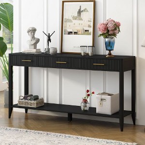 PAGED 60" Console Table with Vertical Triple Drawers & Open Shelf, Wavy Design Entryway Table – Lacquer Finish, Entryway Sofa Table - 1 of 4