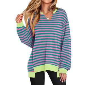 Women's Oversized Sweatshirts Long Sleeve Tunic Shirts V Neck Loose Pullover Tops 2025 Trendy Fall Teen Girls Outfit - 1 of 4