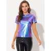 Allegra K Women's Party Metallic Short Sleeve Textured Shiny T-shirts - 3 of 4