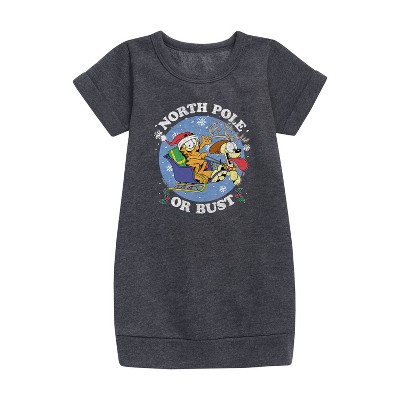- Garfield - North Pole Or Bust Graphic Short Sleeve Fleece Dress