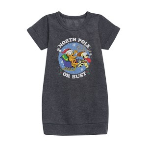 Girls' - Garfield - North Pole Or Bust Graphic Short Sleeve Fleece Dress - 1 of 3