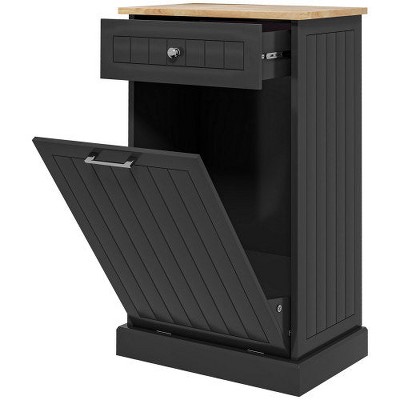 LunaLulinlk Kitchen Tilt Out Trash Bin Cabinet Free Standing Recycling Cabinet Trash Can Holder With Drawer, Black