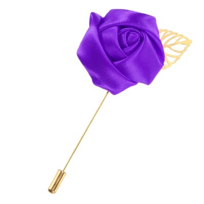 Unique Bargains Wedding Groom Suit Ribbon Rose Flower Lapel Pin with Gold Leaf 1 Pc