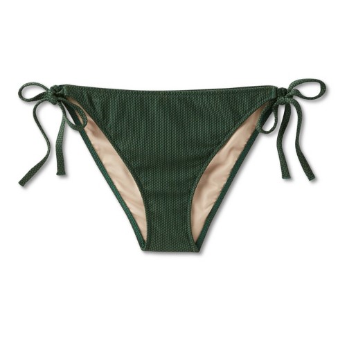 Women\'s Side-tie Pique Textured Cheeky Bikini Bottom - Shade & Shore™ Dark  Green S : Target