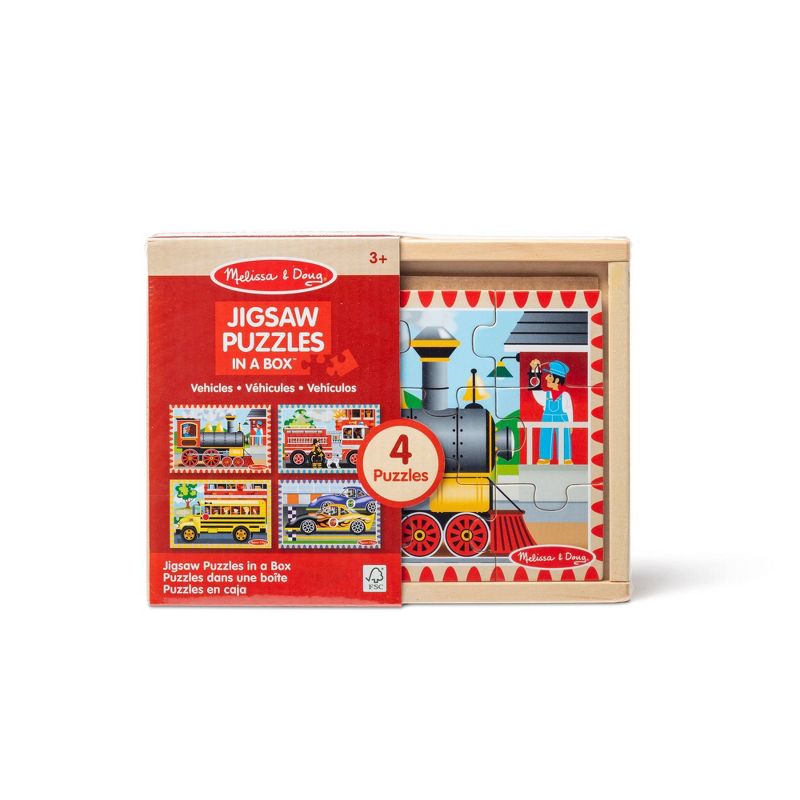 Melissa &#38; Doug Vehicles 4-in-1 Wooden Jigsaw Puzzles in a Storage Box - 48pc, 4 of 17