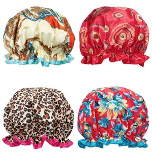 Wrapables Stylish Double Layer Waterproof Shower Caps (Set of 4) - 1 of 4