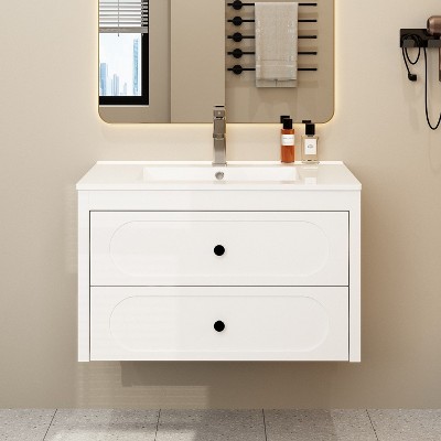 FUFU&GAGA Modern Wall-Mounted Bathroom Vanity with Faucet - White and Drawers